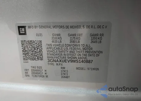 2021 Chevrolet Equinox Awd Lt from USA, damaged, VIN 3GNAXUEV9MS140887